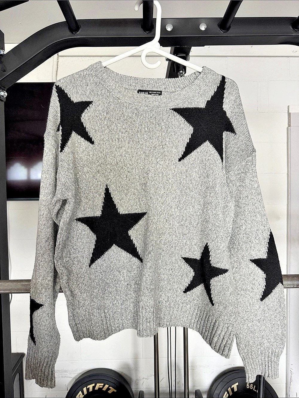 SHEIN Star Intarsia Knit Sweater Gray & Black Size Large